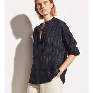 NWT Vince Drape Striped Pullover Blouse In Coastal Blue